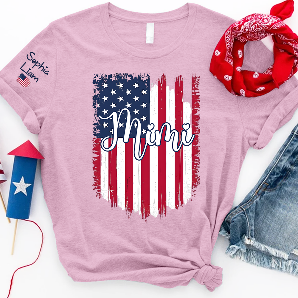 Personalized Mimi Shirt, American Flag Design, Custom Name, Patriotic 4th of July Shirt, Independence Day Family Tee