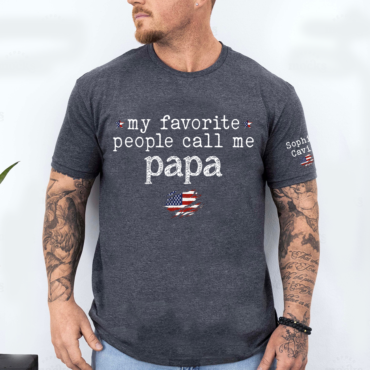 Custom Grandpa Shirt My Favorite People Call Me Papa American Flag Tee Personalized Family Gift for Men