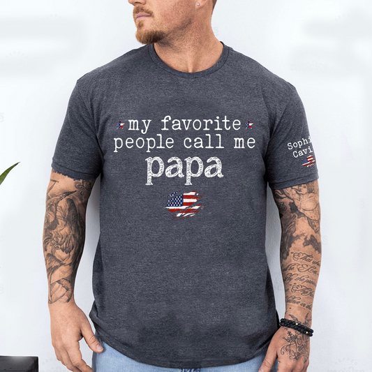 Custom Grandpa Shirt My Favorite People Call Me Papa American Flag Tee Personalized Family Gift for Men