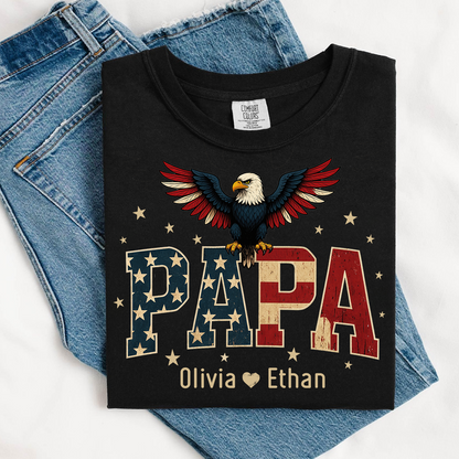Comfort Colors® Personalized Papa Shirt, Eagle with Grandkids name T-Shirt, Custom Shirt for Fathers Day