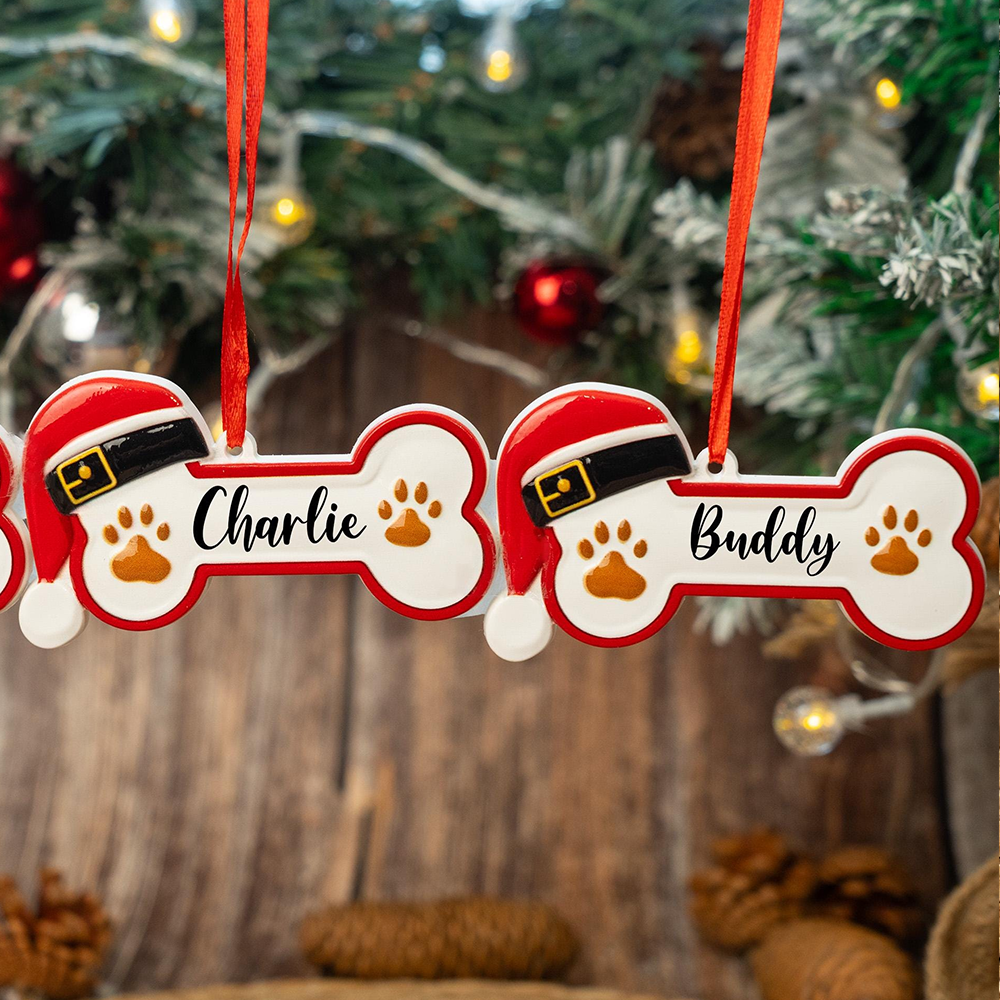 Custom Dog Ornament 2025 – Personalized Pet Name Bone Ornament, Cute Paw Print Christmas Decoration