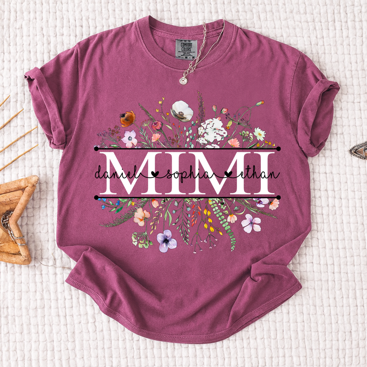 Comfort Colors Personalized Grandma Monogram Shirt, Custom Family Names Floral T-Shirt
