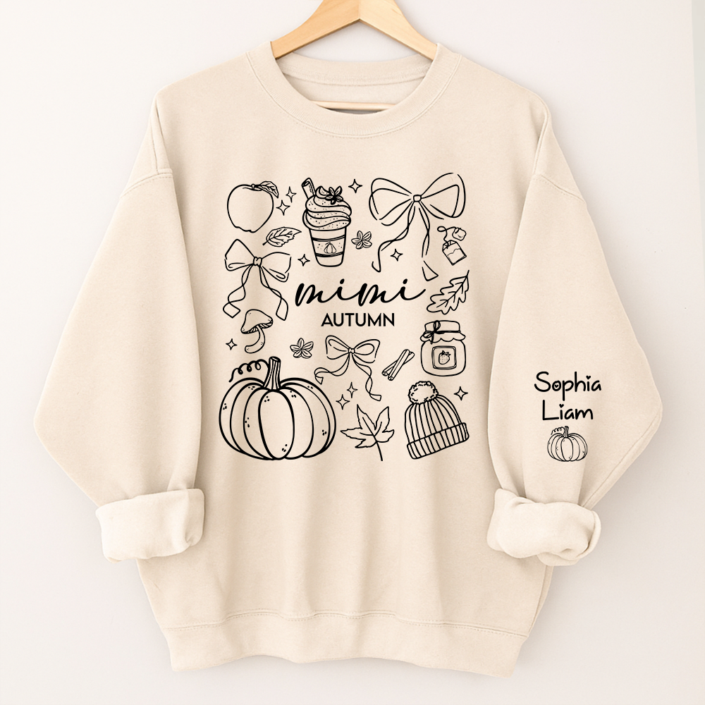 Custom Mimi Autumn Sweatshirt with Grandchildren Names, Personalized Fall Pumpkin Cozy Season Shirt, Grandma Gift