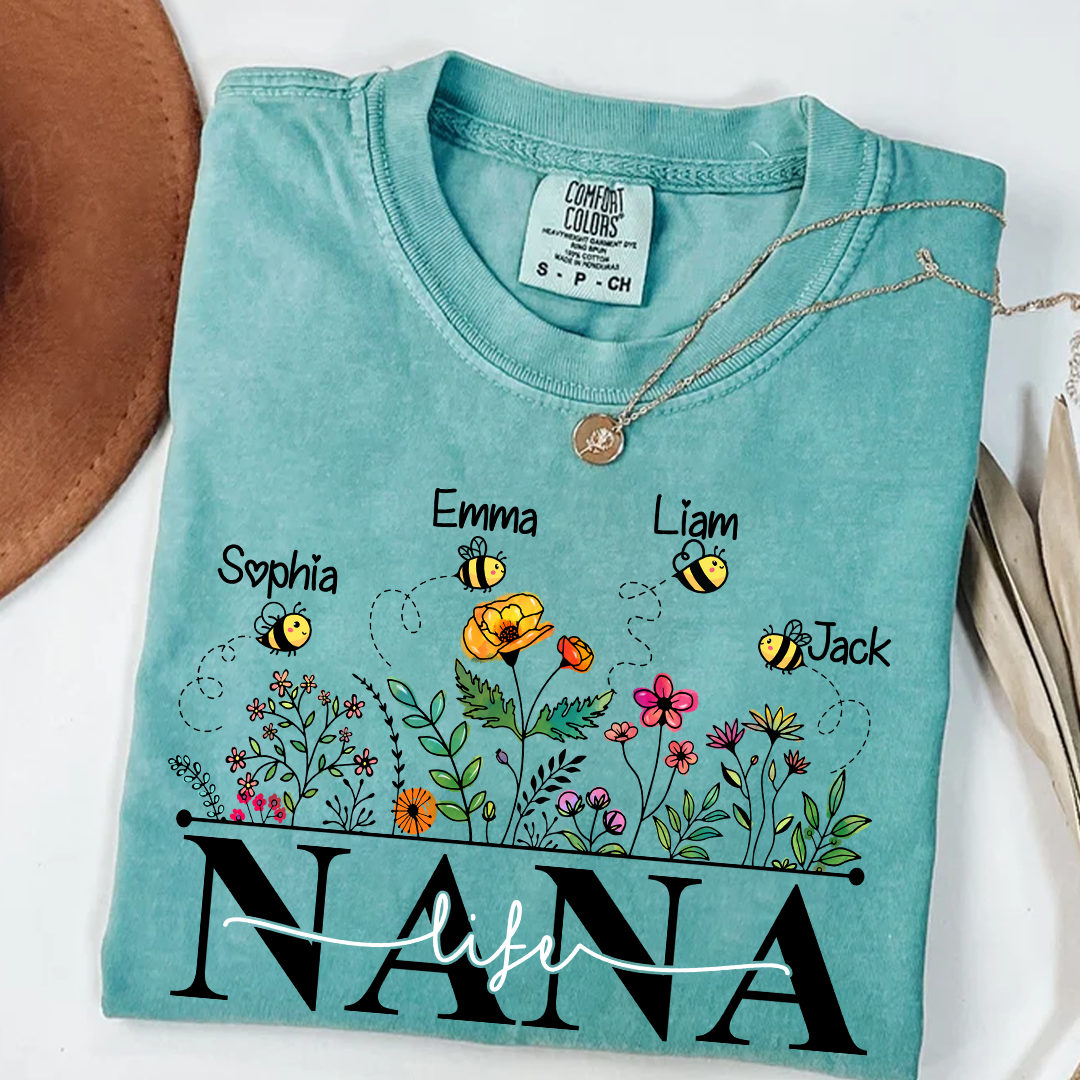 Comfort Colors® Nana Life Wildflower And Bee Kids T-Shirt, Gift For Grandma T-Shirt