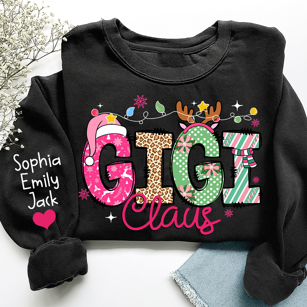 Personalized Grandma Sweatshirt, Merry Christmas Design with Grandchild's Name on Sleeve