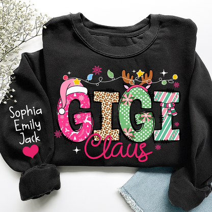 Personalized Grandma Sweatshirt, Merry Christmas Design with Grandchild's Name on Sleeve