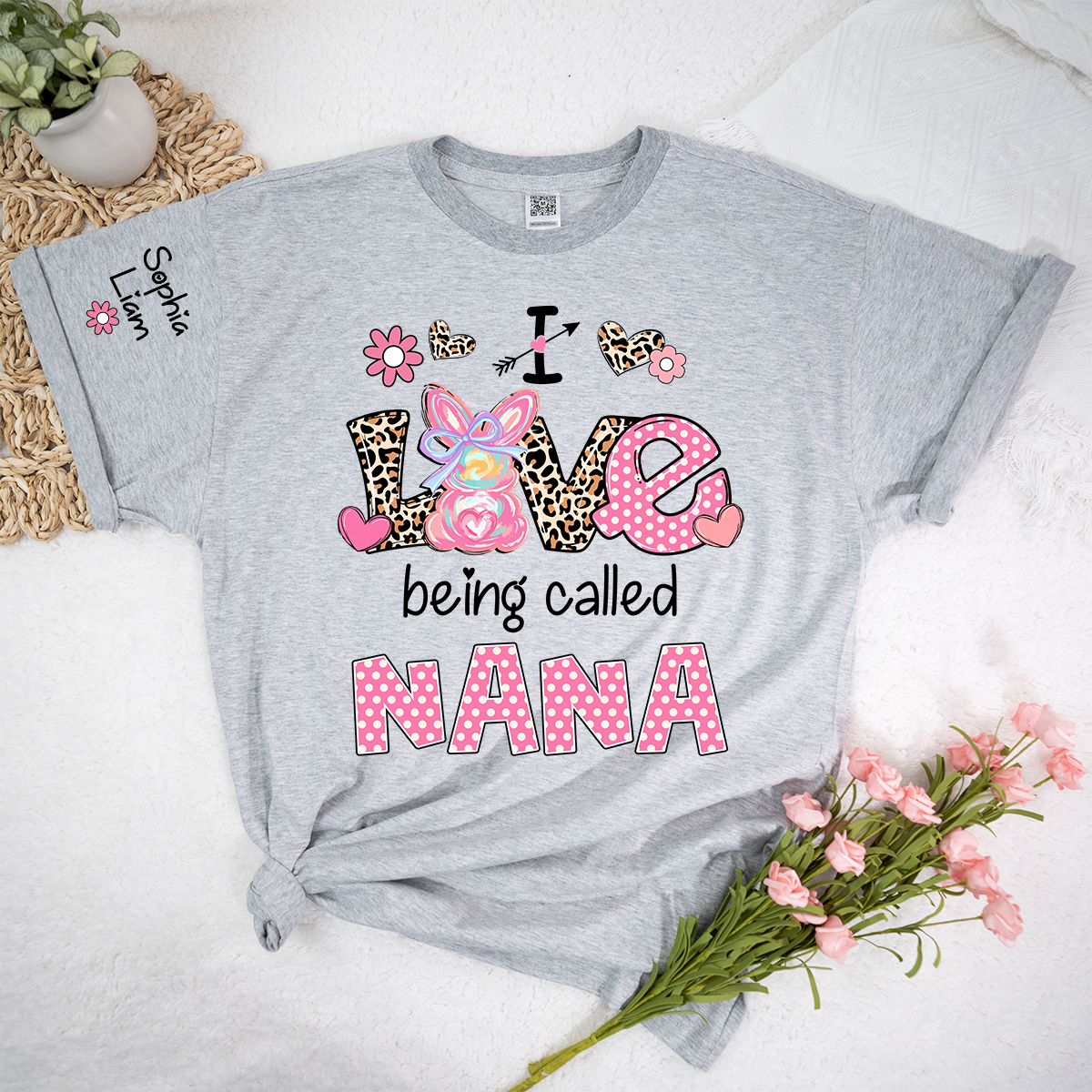 I Love Being Called Nana Shirt, Cute Nana T Shirt With Bunny And Floral Graphic
