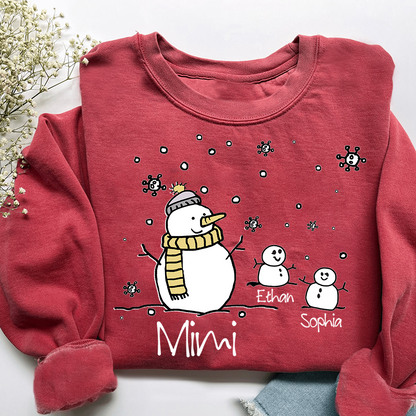 Personalized Christmas Snowman Sweatshirt, Gifts for Grandma, Custom Grandma and Grandchild Names