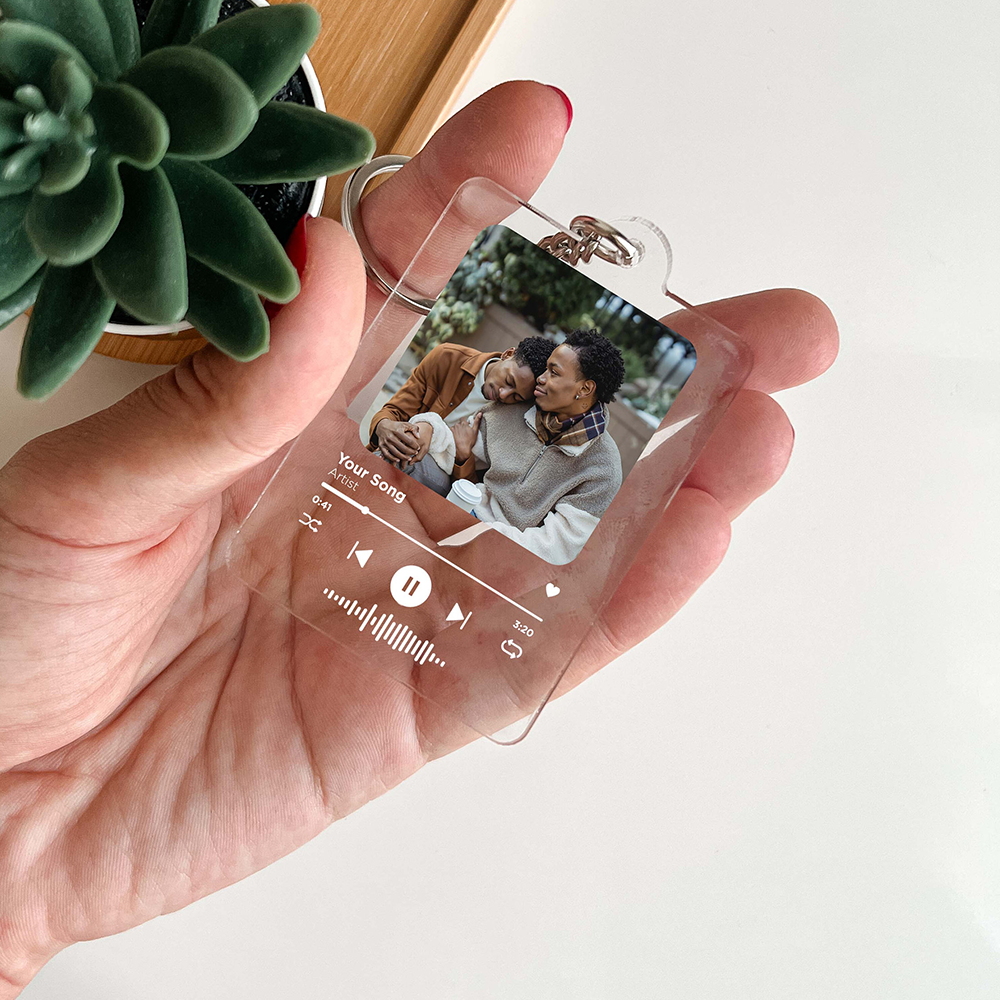 Custom Photo Music Player Keychain, Personalized Song Keepsake For Couples