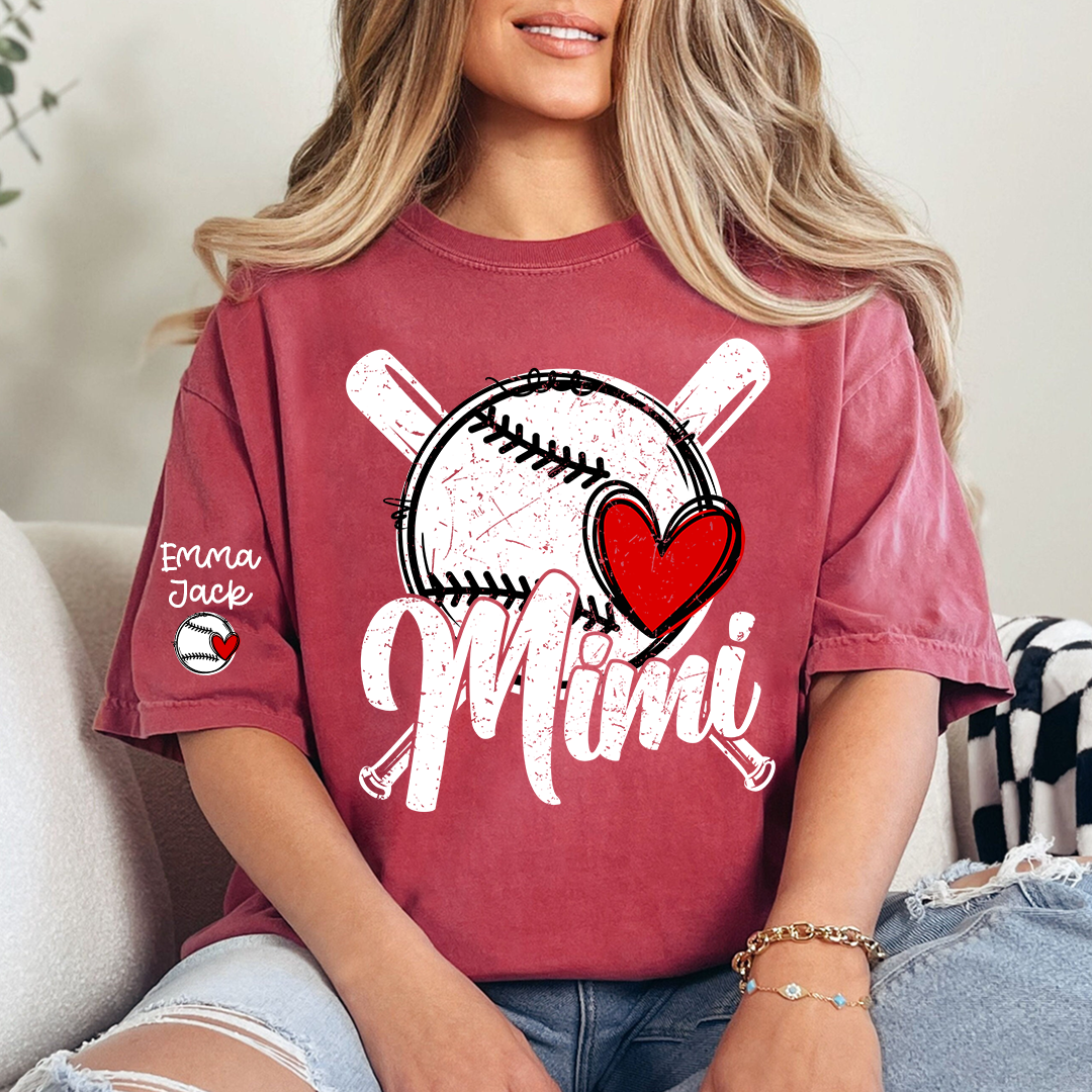 Mimi Baseball Shirt with Heart Design, Personalized T Shirt for Baseball Fans