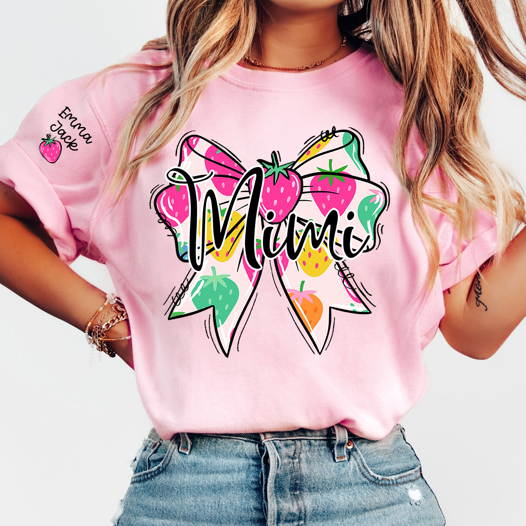 Funny Mimi Shirt, Strawberry Coquette Bow Graphic Tee, Grandma T Shirt for Women, Cute Gift for Mimi from Family