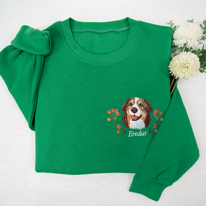 Custom Dog Portrait Embroidered Sweatshirt, Personalized Pet Face and Pet name Sweatshirt