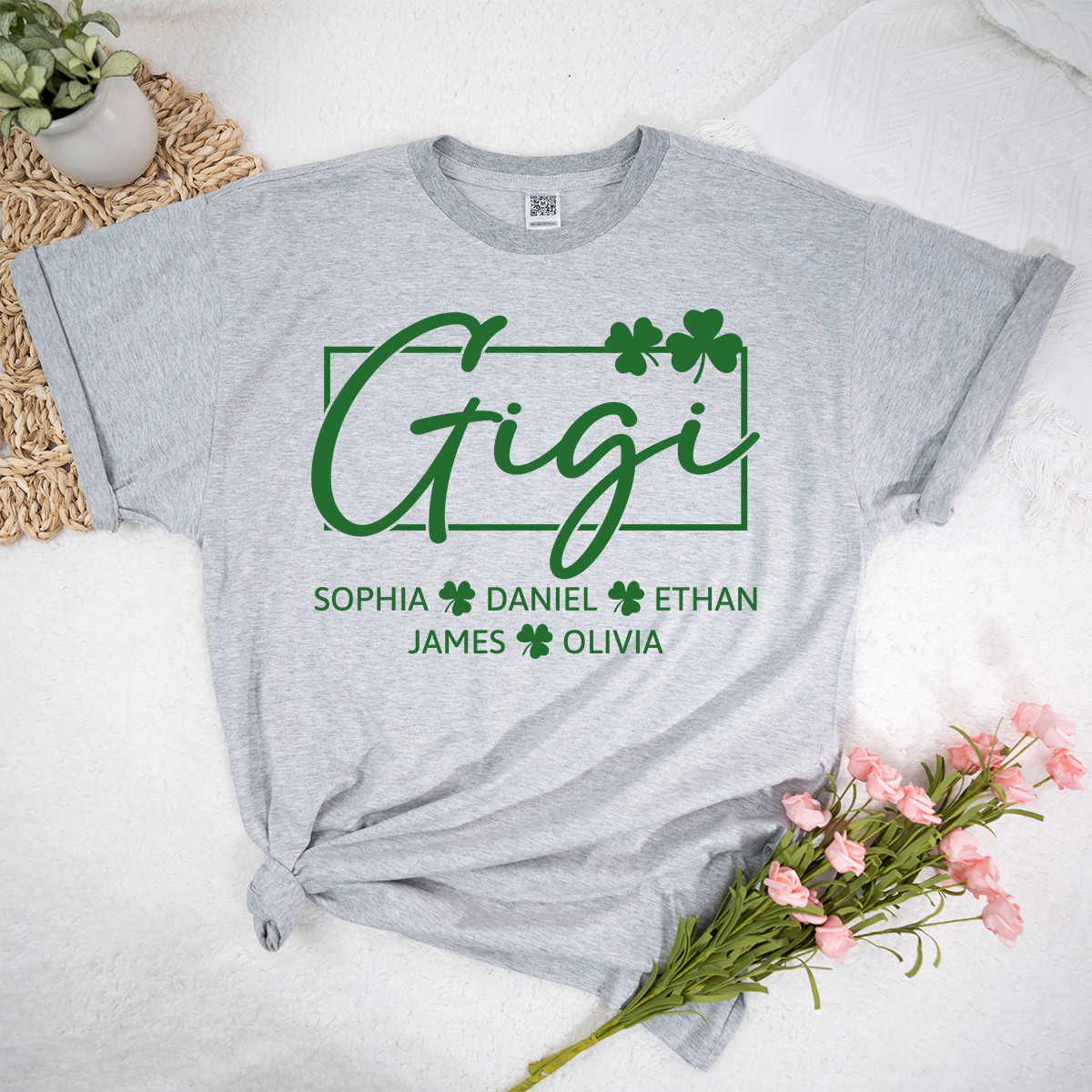 Personalized Gigi Shirt St Patricks Day Shamrock Design, Custom Grandma Shirt With Kids Names