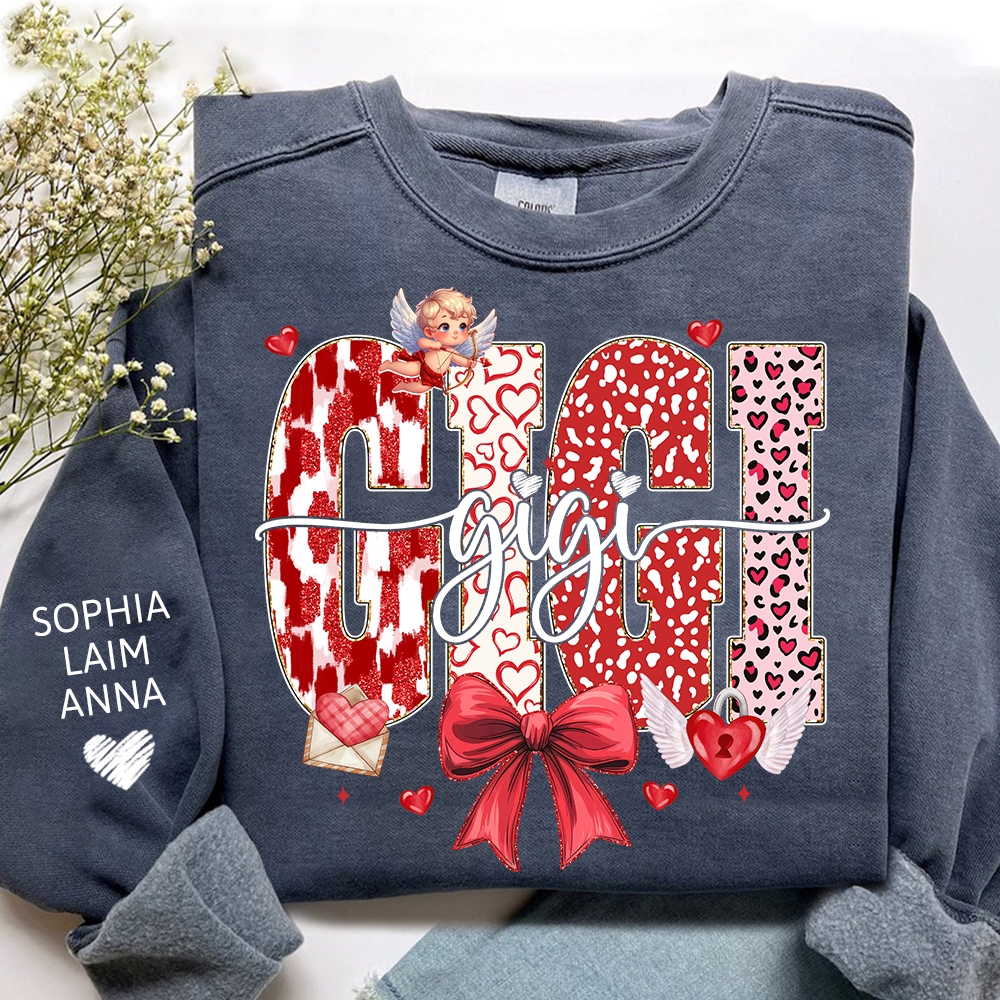 Personalized Valentine Gigi coquette Sweatshirt, Gifts for Grandma, Custom Grandma and Grandchild Names