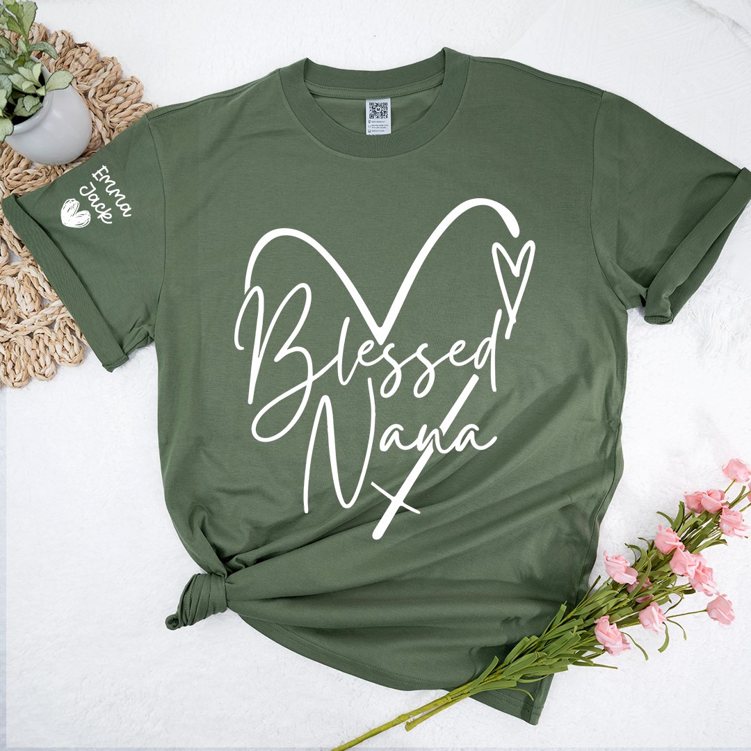 Blessed Nana T-Shirt, Personalized Nana T-Shirt with Custom Names and Heart Design