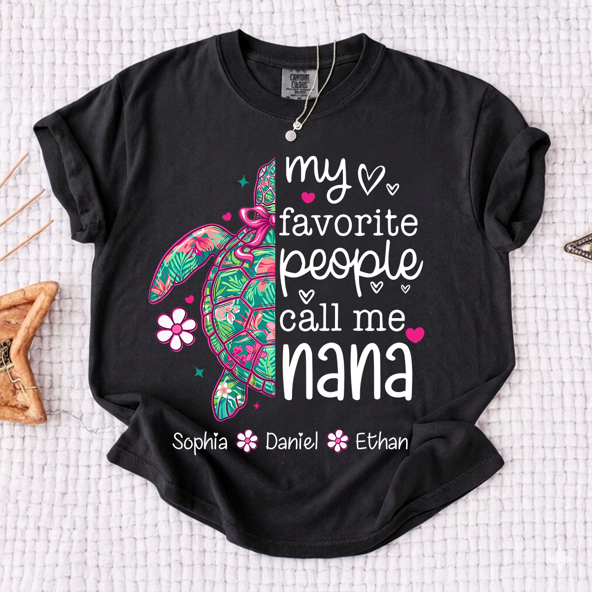 Comfort Colors® Personalized Nana Sea Turtle Shirt, My Favorite People Call Me Nana Tee, Custom Grandkids Names T Shirt, Coastal Grandma Gift