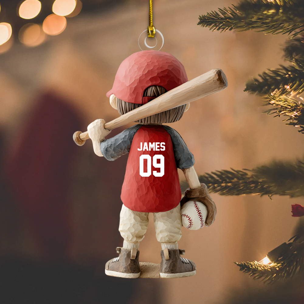Personalized Baseball Player Ornament 2025 – Custom Name & Number Christmas Decoration for Kids and Sports Lovers Ornament