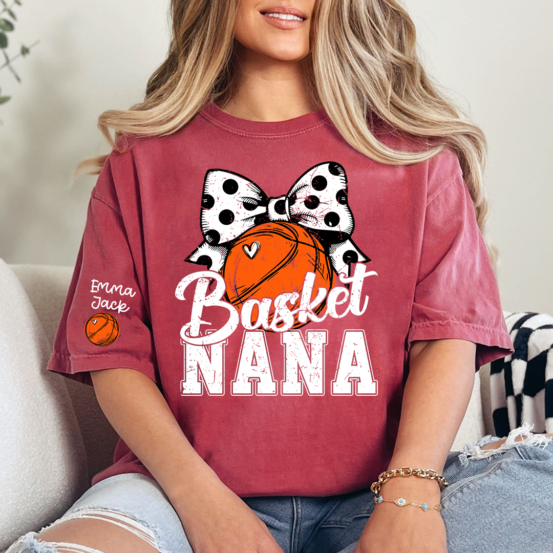 Basketball Game Day Nana T-Shirt, Custom Grandchildren Names Sports Fan Tee
