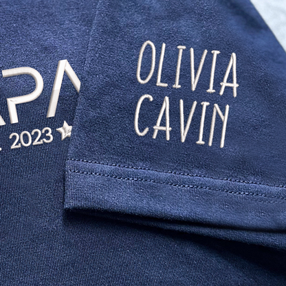 Personalized Papa With Kids Embroidered TH T-Shirt