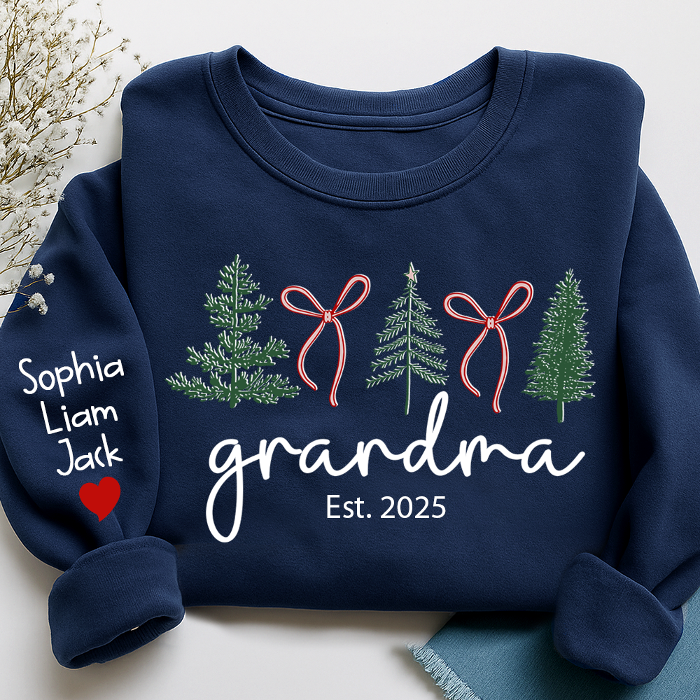 Personalized Grandma Christmas Sweatshirt, Custom Tree Design with Kids Names