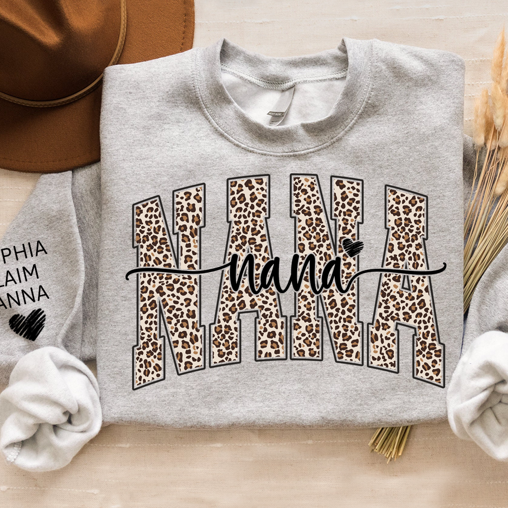 Retro Varsity Nana Leopard Print, For Gift Grandma And Kids