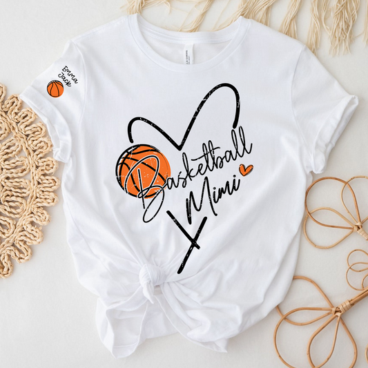 Personalized Mimi Heart Basketball T Shirt, Custom Names with Basketball and Heart Design, Give Family