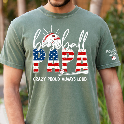 Personalized Baseball Papa Shirt, Crazy Proud Always Loud Grandpa T Shirt, Custom Kids Names Sleeve