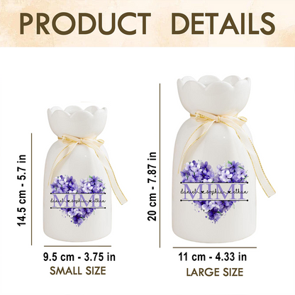 Mimi Personalized Flower Vase, Floral Heart Design with Grandkids' Names, Custom Mother's Day Gift for Mimi, Great for Birthdays