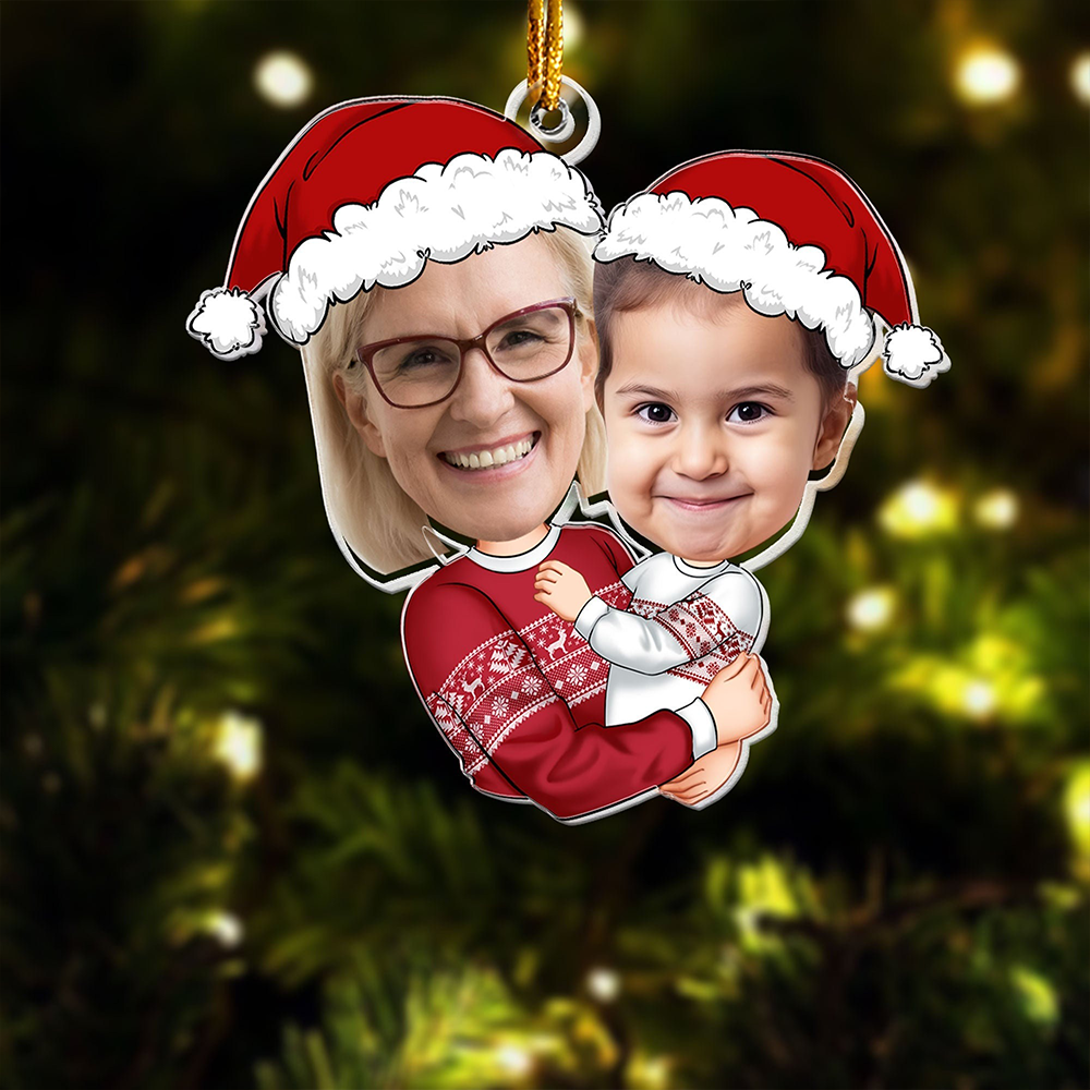 Custom Family Photo Acrylic Ornament, Personalized Christmas Gift For Grandma And Kids