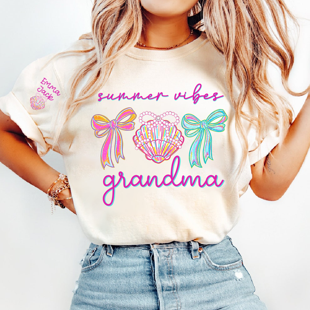 Colorful Bow and Shell Grandma T-Shirt Perfect for Summer Outfits