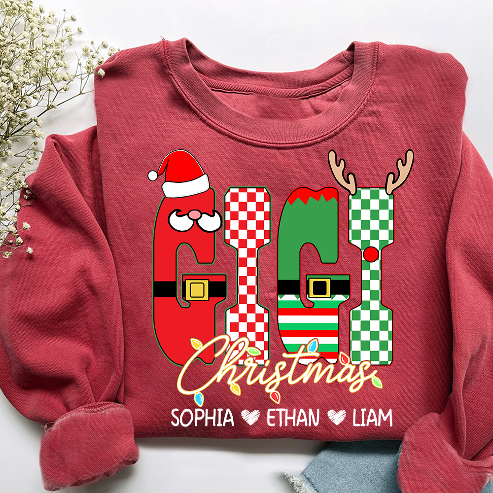 Preppy Merry Christmas Mimi Sweatshirt, Customized Name Gifts for Grandma and Kids