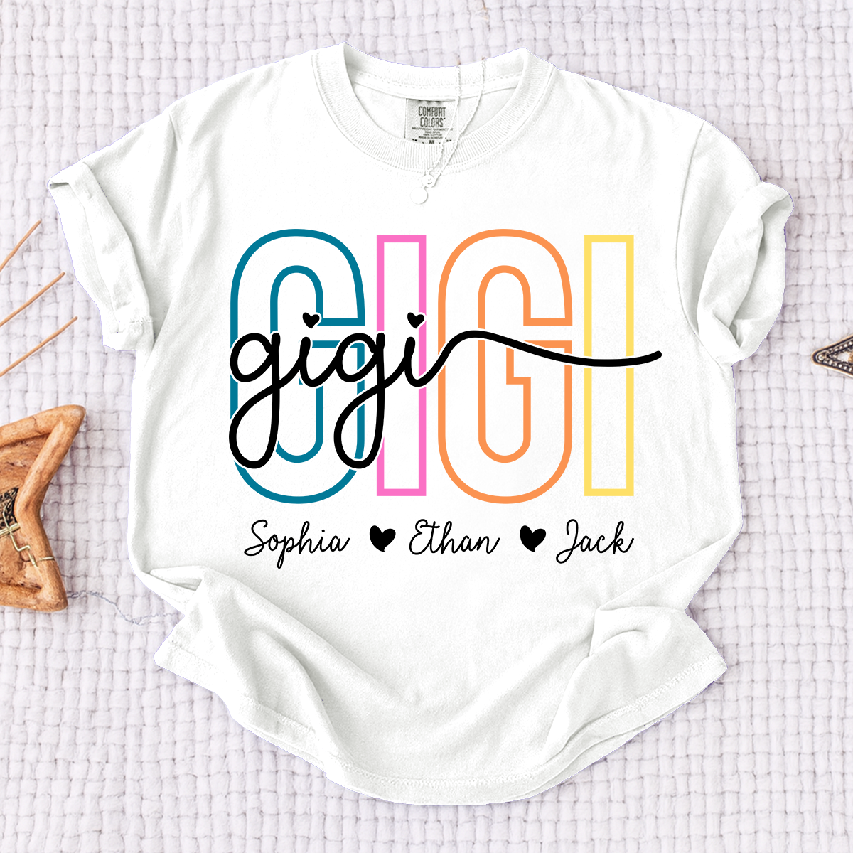 Comfort Colors® Personalized Gigi Shirt with Grandkids Names, Custom Grandma Tee, Colorful Gigi Name Shirt, Gift for Grandmother from Grandchildren
