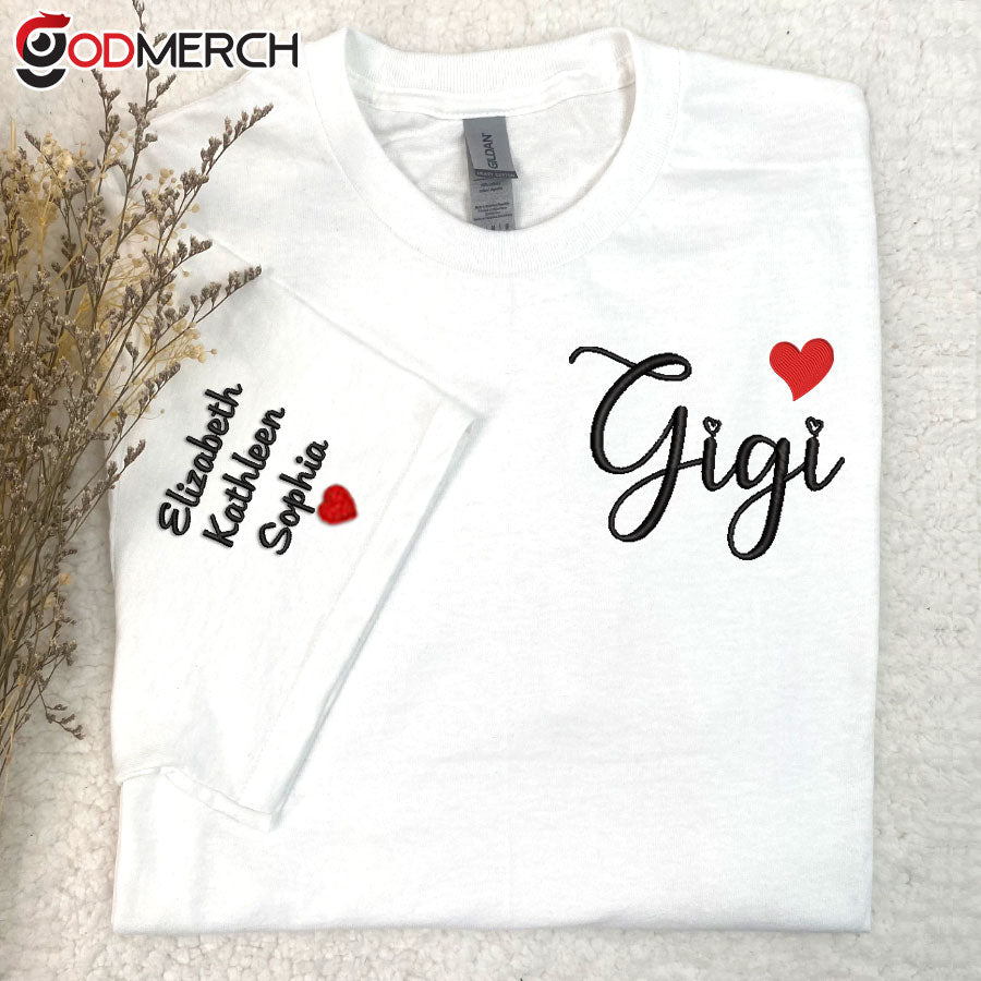 Personalized Gigi Heart Embroidered T-shirt