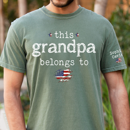 This Grandpa Belongs To Shirt, Personalized Grandpa T Shirt with Kids Names, Custom Grandpa Gift, Patriotic Family Tee