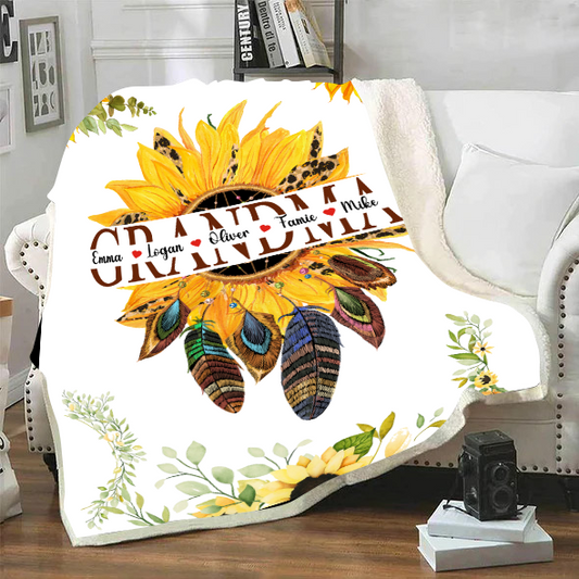 Personalized Sunflower Grandma Blanket, Sunflower Blanket, Grandmother Blanket, Mimi Nana Blanket, Mother's Day Blanket CL01