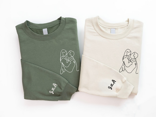 Custom Embroidered Portrait Sweatshirt from Photo, Personalized Couple Portrait Outline Sweatshirt, Matching Couple Sweater, Couple Gifts Hoodie, Sweatshirt