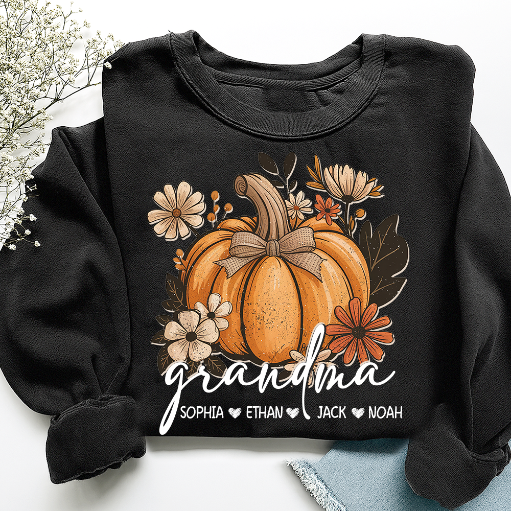 Personalized Grandma Pumpkin Sweatshirt, Custom Fall Shirt with Grandkids Names