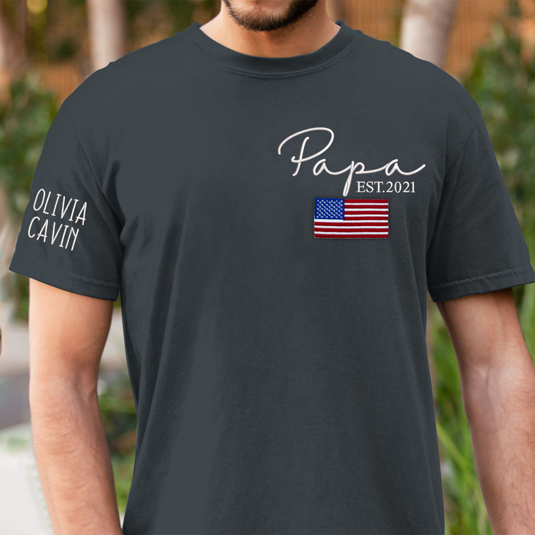Custom Embroidered Papa Est Flag Independence Day T-Shirt Embroidered T-Shirt