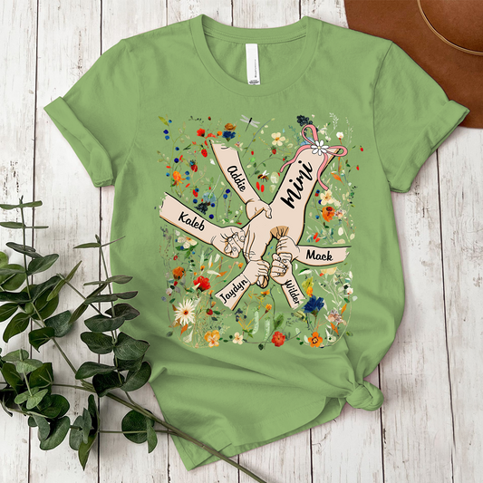 Custom Mimi Hand Flower Full Shirt, Personalized Nickname And Grandkids, Gift For Mother's Day