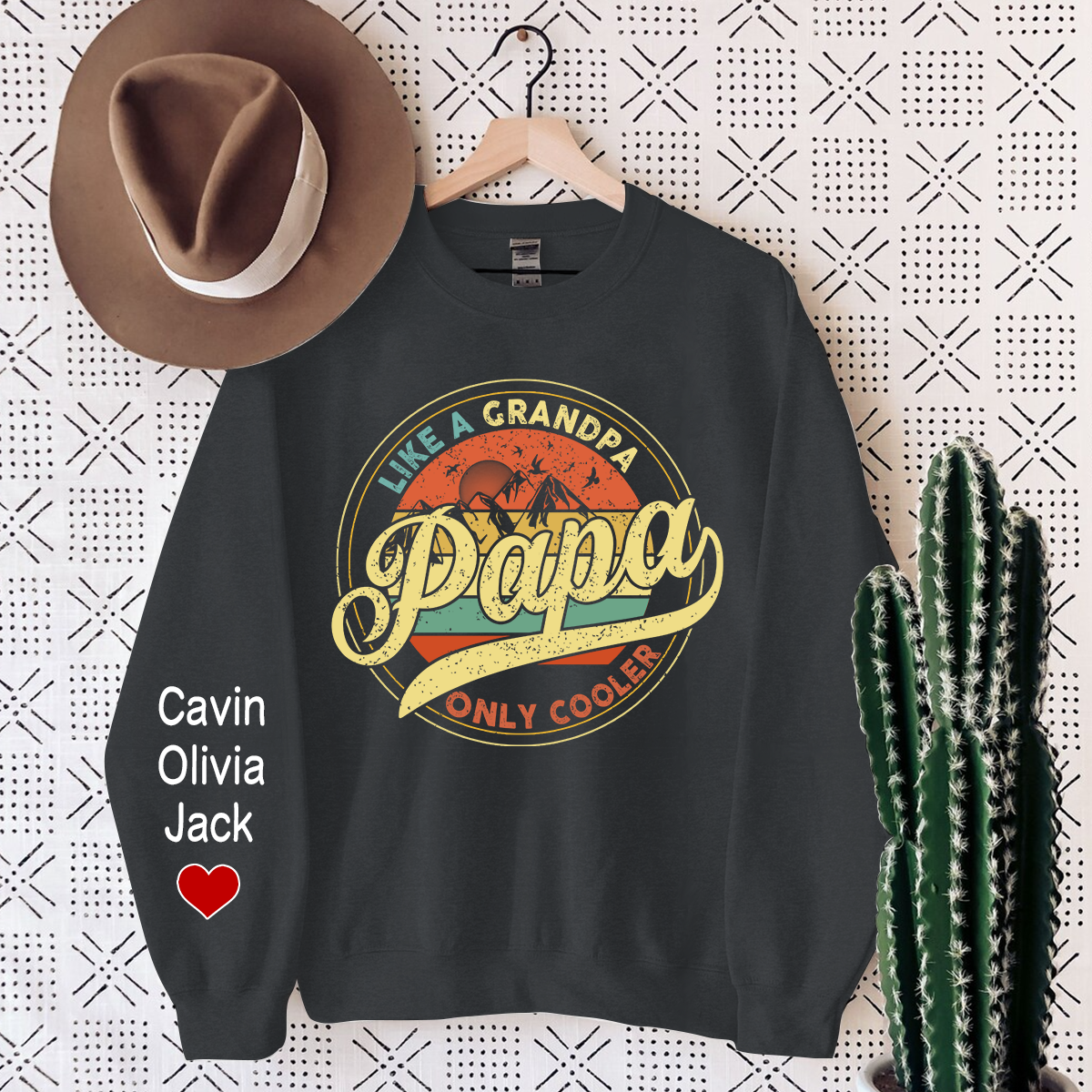Papa Like A Grandpa Only Cooler, Custom Papa And Kids Sweatshirt