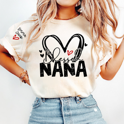 Blessed Nana Shirt, Personalized Family T Shirt with Custom Grandkids Names and Heart Design