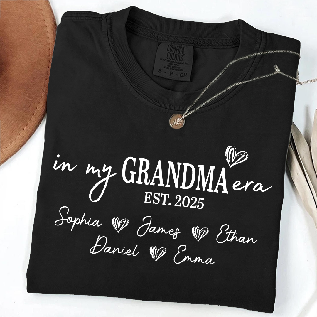 Comfort Colors In My Grandma Era Est 2025 Custom Shirt, Gift for Grandmother with Kids' Names