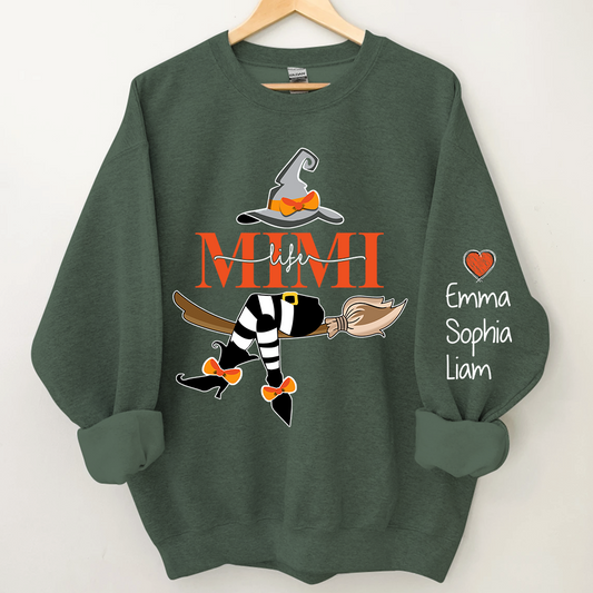 Personalized Mimi Life With Grandkids Halloween Sweatshirt, Grandma Witch Halloween Sweatshirt