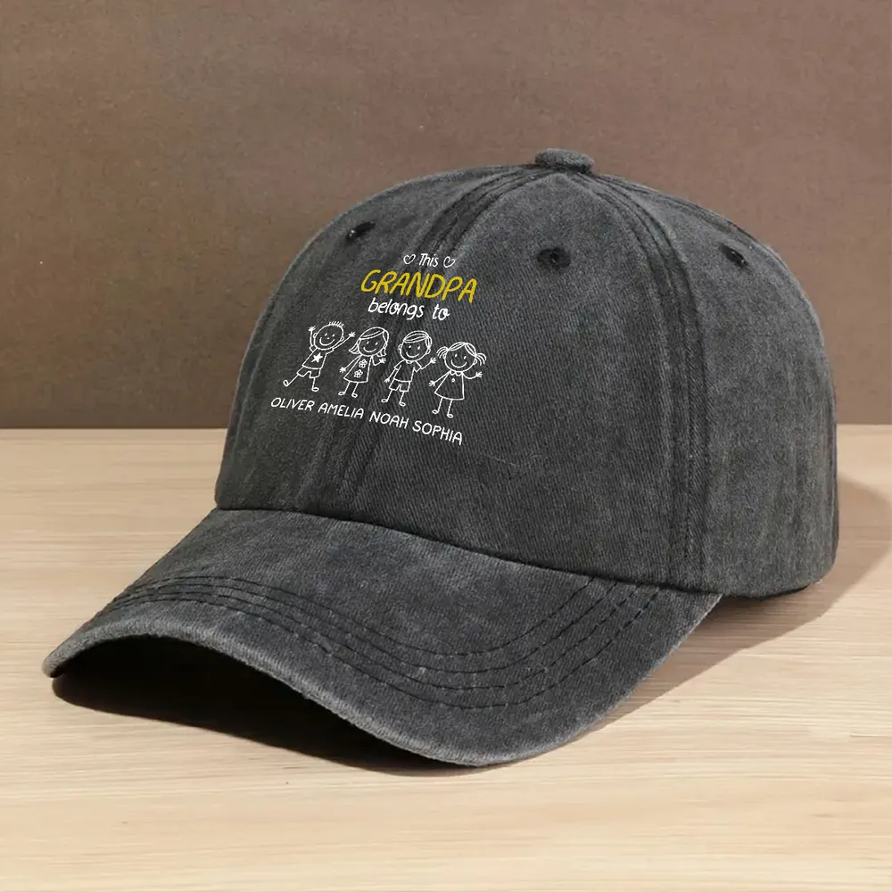 This Grandpa Belongs To Us - Personalized Custom Vintage Washed Denim Cap
