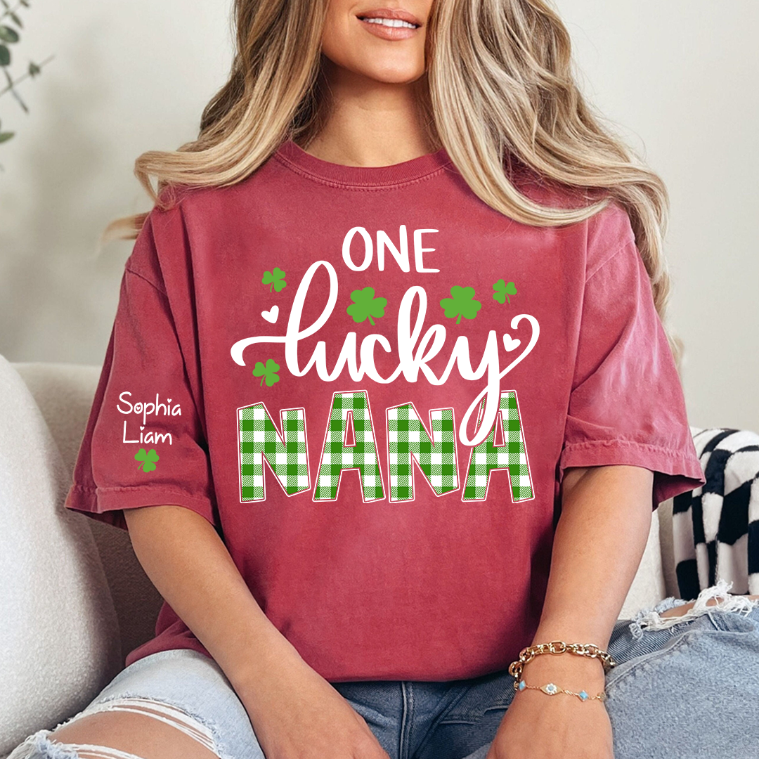 One Lucky Nana T Shirt for St Patrick’s Day, Personalized Nana Shirt with Shamrocks, Cute Grandma Family Gift