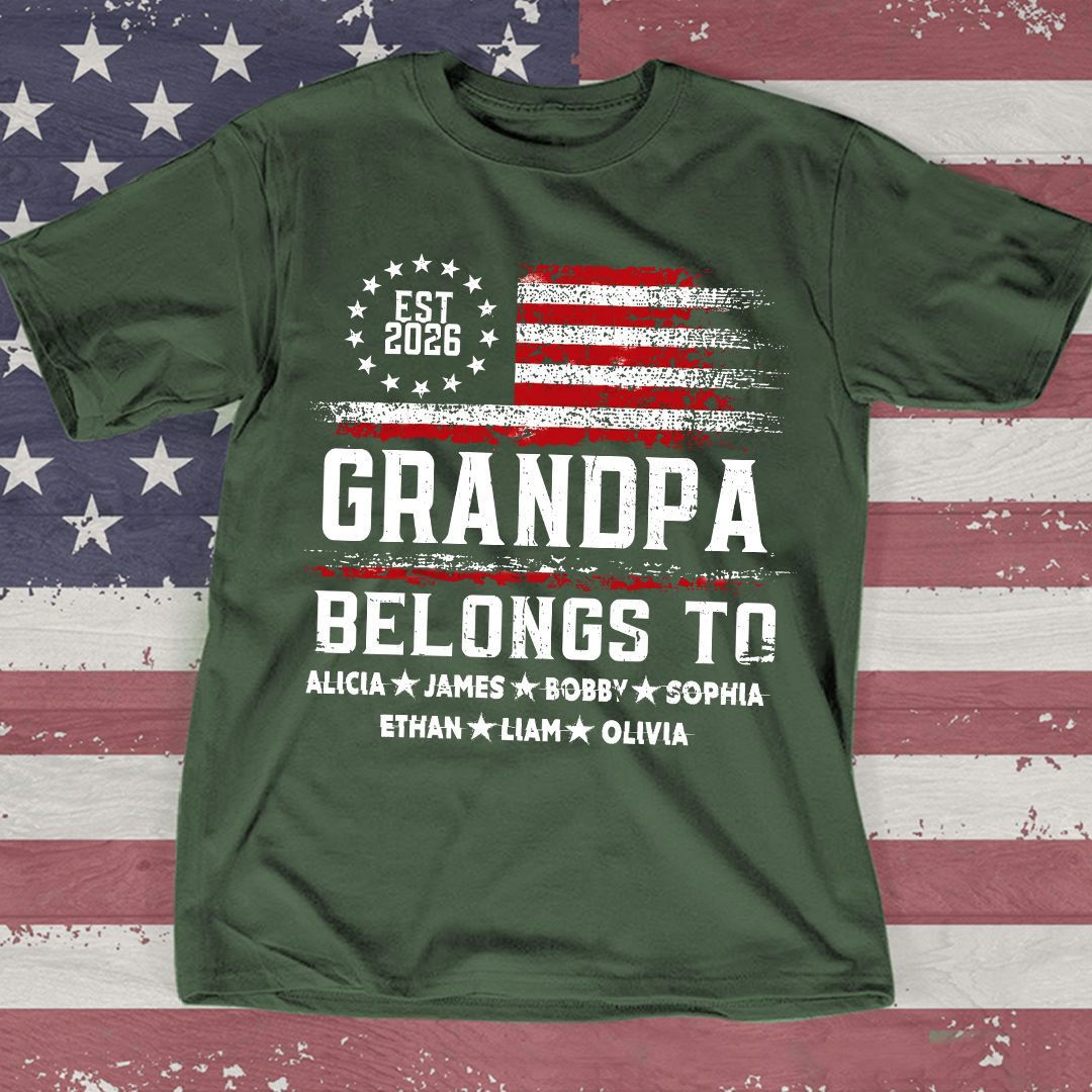 Custom Granpa Belongs To, Personalized Gift For Grandpa And Grandchildren, Patriotic Gift For Grandpa