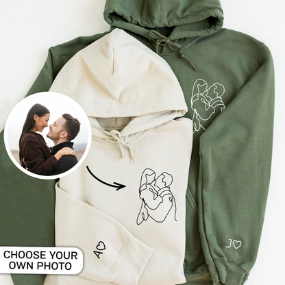 Custom Embroidered Portrait Hoodie From Your Photo, Embroidered Picture Hoodie, Matching Couple Hoodie, Anniversary Valentine's Day Gifts Hoodie, Sweatshirt