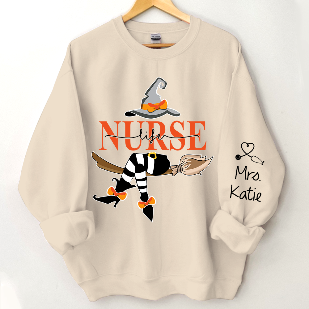 Nurse Life Witch Halloween, Custom Name Sweatshirt Halloween, Gift For Nurse TH