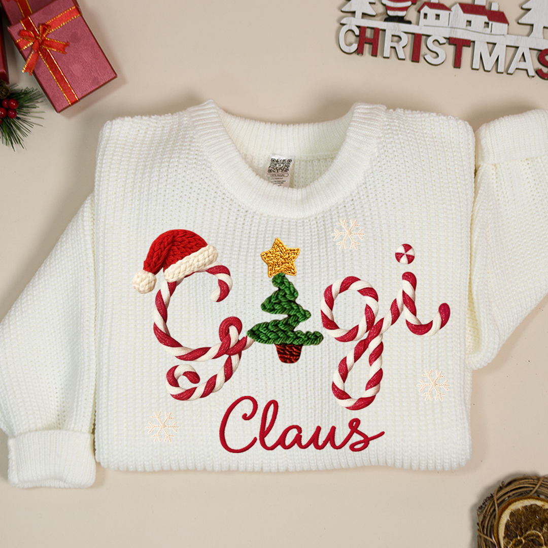 Custom Gigi Hand-Embroidered Sweater Christmas, Gift for Grandma And Kids