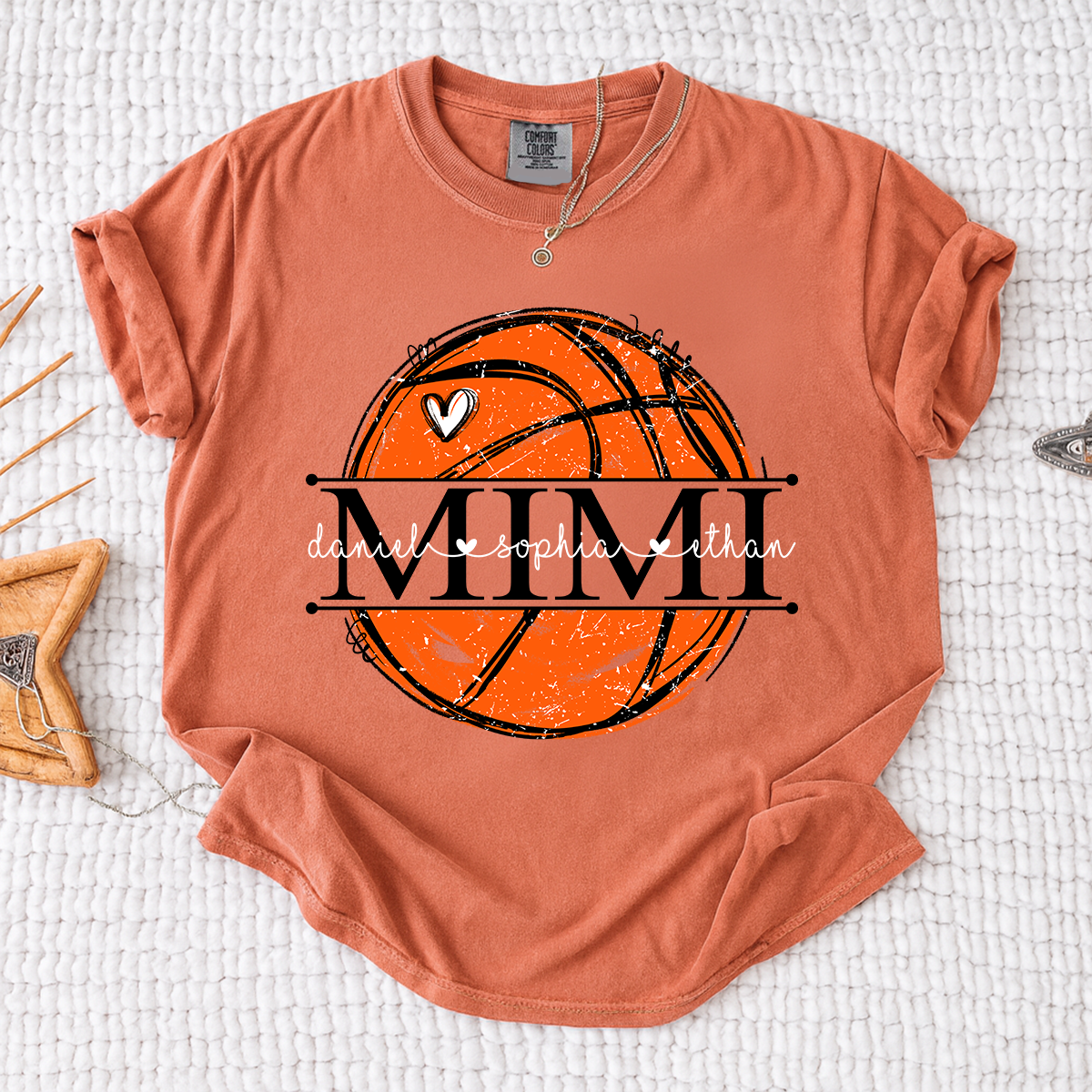 Comfort Basketball Mimi Shirt Personalized with Grandkids Names, Custom Sports Family T Shirt